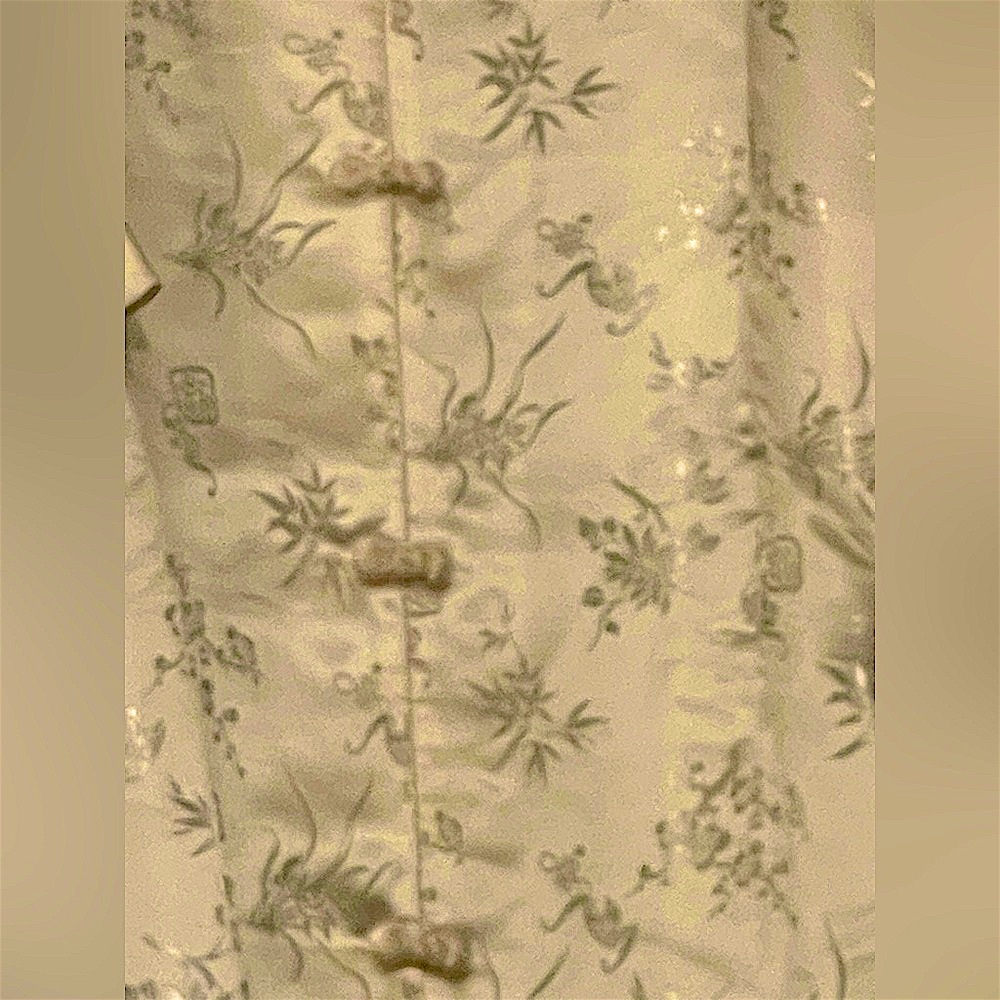 100% silk VTG Chinese 2pc.set S-M NWOT ethnic kimono& pants Satin charmuese - Picture 13 of 16